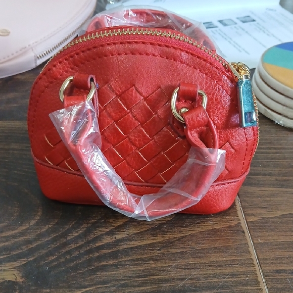 Handbags - Elegant Red Woven Leather Mini Handbag NWOT
